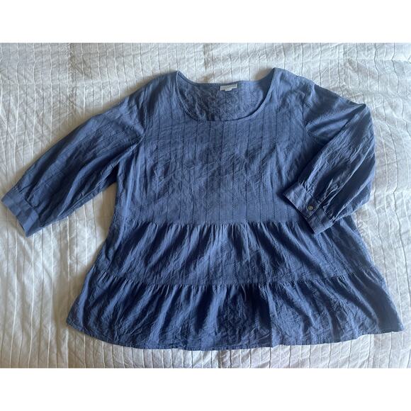 J.Jill blue cotton coastal, peasant, boho, flowy, airy beach top/blouse xl - Picture 1 of 3